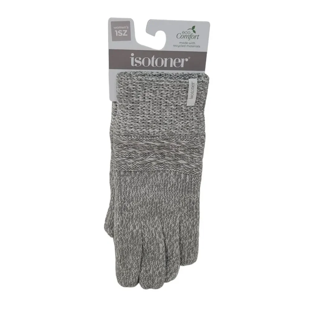 Isotoner Womens SmartDri Textured Knit Glove Heather Grey Ivory One Size NWT $48 - Picture 1 of 5